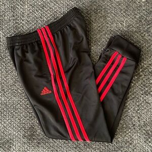 Adidas Kids Black Joggers with Red Stripes